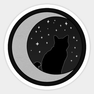 Black Cat and Silver Crescent Moon Sticker